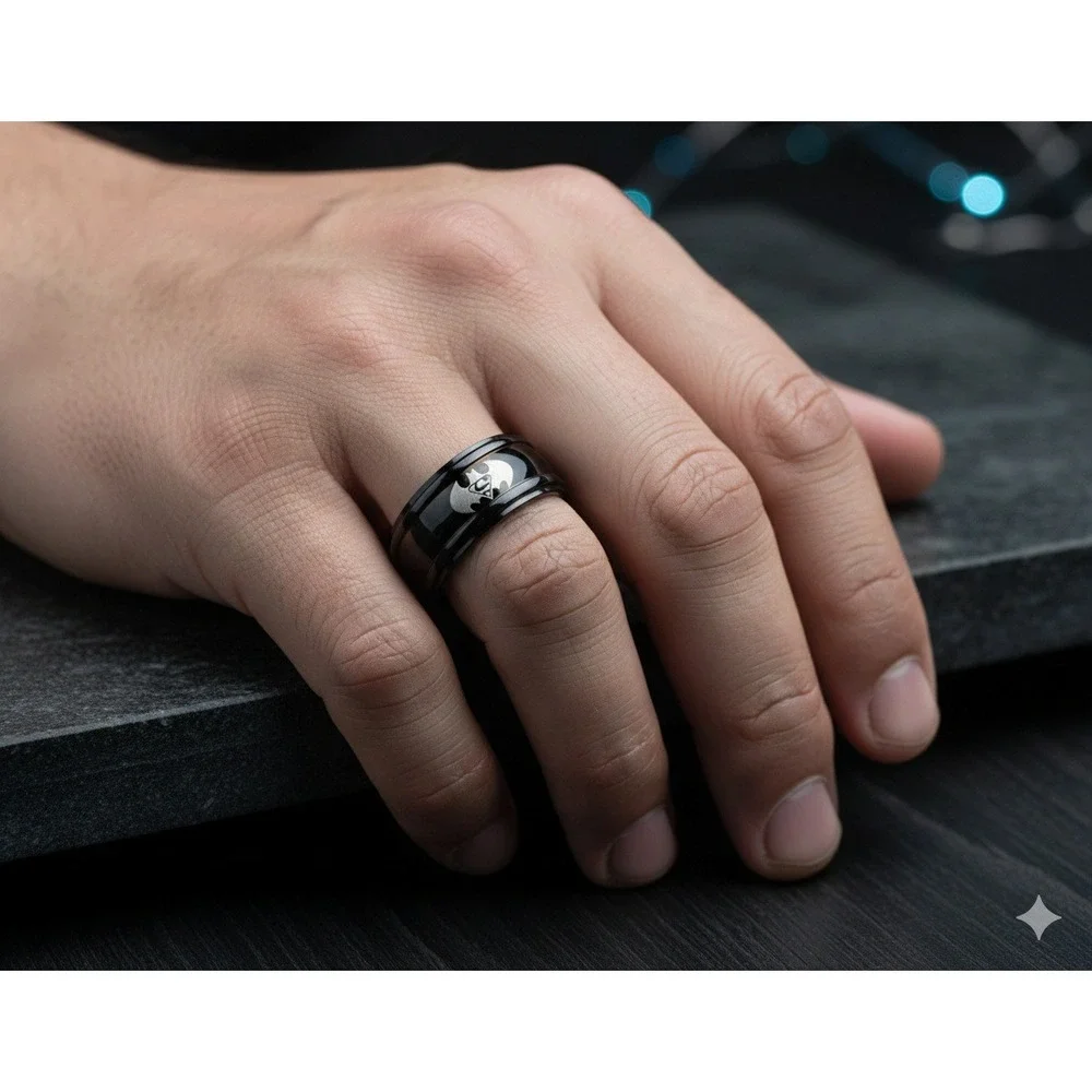 New Big Mens Batman Superman Ring Plus Size 12 Thumb Superhero Black Silver Band